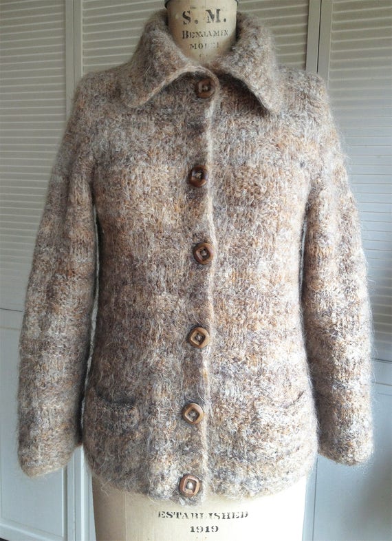 Hand Knitted Mohair Cardigan Oatmeal Heather - image 3