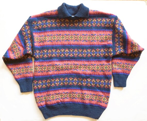 Vintage 1980 Laura Ashley Wool Fair Isle Sweater M