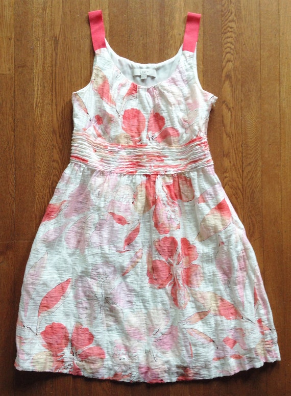 Coral and White Watercolor Floral Linen Blend Dre… - image 2