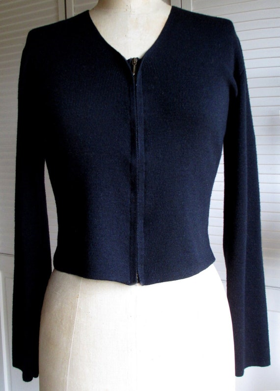 Minimalist Black Zip Front Sweater Made in Italy