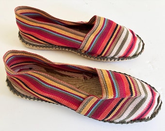 Franse espadrilles rood met meerdere strepen, maat 38
