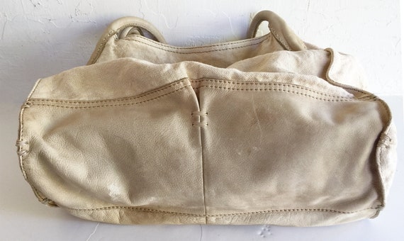 Vintage Linen and Leather Hobo Bag 49 SQ MILES SF - image 4