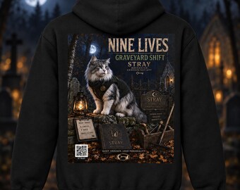 Unisex Norwegian Forest Cat Hoodie, Nine Lives Graveyard Shift