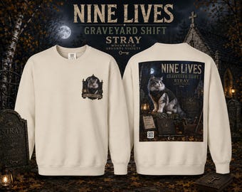 Custom Unisex Norwegian Forest Cat Sweatshirt, Spooky Graveyard Halloween Cat Crewneck, Cat Mom Gift, Nine Lives Graveyard Shift
