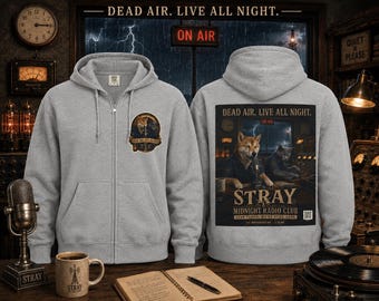 Custom Unisex Spooky Pet Hoodie, Shiba Inu and Cat Radio Hoodie, Halloween Music DJ Hoodie, Dog Cat Lover Gift, Dead Air Live All Night