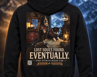 Custom Unisex Bernese Mountain Dog Hoodie, Spooky Rescue Cat Halloween Hoodie, Gothic Hoodie, Dog Cat Lover Gift, Afterlife Rescue Club