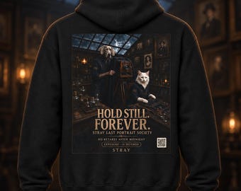 Custom Unisex Weimaraner Hoodie, Spooky Photographer Cat Halloween Hoodie, Vintage Portrait Hoodie, Dog Cat Lover Gift, Hold Still Forever