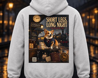 Unisex Corgi Hoodie, Short Legs Long Night, Spooky Railway Halloween Dog Hoodie