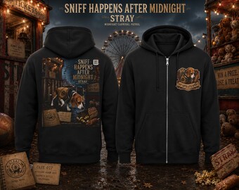 Custom Unisex Beagle Hoodie, Spooky Carnival Halloween Dog Hoodie, Funny Gothic Hoodie, Beagle Mom Gift, Sniff Happens After Midnight
