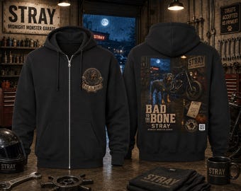 Custom Unisex Rottweiler Hoodie, Biker Rottie Halloween Dog Zip Up Hoodie, Spooky Motorcycle Hoodie, Rottweiler Mom Gift, Bad to the Bone