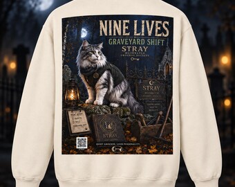 Unisex Norwegian Forest Cat Sweatshirt, Nine Lives Graveyard Shift