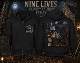 Custom Unisex Norwegian Forest Cat Hoodie, Spooky Graveyard Halloween Cat Hoodie, Gothic Hoodie, Cat Mom Gift, Nine Lives Graveyard Shift