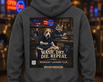 Custom Unisex Jack Russell Hoodie, Spooky Laundry Cat Halloween Hoodie, Funny Gothic Hoodie, Dog Cat Lover Gift, Wash Dry Die Repeat