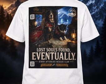 Custom Unisex Bernese Mountain Dog Shirt, Spooky Rescue Cat Halloween Tee, Gothic Graphic Tee, Dog Cat Lover Gift, Afterlife Rescue Club