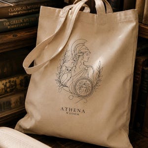Athena Tote Bag | Greek Goddess Design | Natural Cotton Canvas | Mythology Lovers