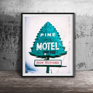 PINE MOTEL, Indianapolis - Neon Sign Art Photography - Wall Art Photo - Modern Kitchen Photography - Unframed Decor - Pine Tree, Evergreen image 1