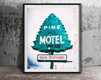 PINE MOTEL, Indianapolis - Leuchtreklame Kunst Fotografie - Wandkunst Foto - Moderne Küche Fotografie - ungerahmtes Dekor - Kiefer, immergrün