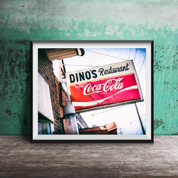 DINO'S BAR and Restaurant - Nashville Bar Neon Sign Photography - Wall Art Photo - Broadway, Music City Photography - Coca Cola - Coke Sign