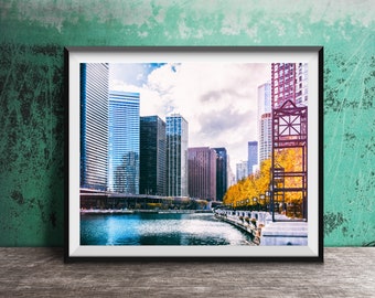 CHICAGO RIVERWALK - Ungerahmt Fotografie Druck - Chicago River, Herbst Foto Druck