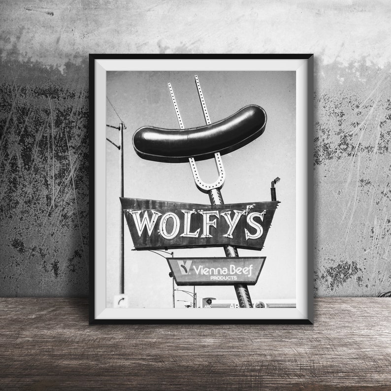 Wolfy Sign WOLFY'S HOT DOGS - Kitchen Art - Chicago Hot Dogs - Art Photography ...