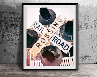 Railroad Crossing - Unframed Photography Print - Wall Decor - Photo Art - Modern Art Print - Black And White Train Track Crossing