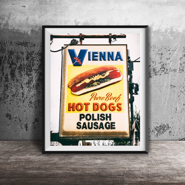 Vienna Beef Hot Dogs, Polish Sausage - Kitchen Art - Chicago Style Hot Dogs - Art Photography Print - Chicago Restaurant Sign - Duk's