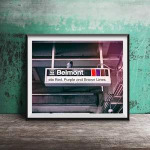 Chicago CTA Sign Photography - Chicago Decor - Unframed Wall Art Print - Belmont Red, Brown, Purple Line CTA