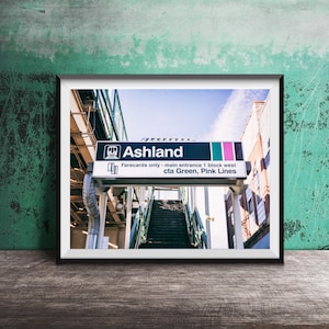ASHLAND CTA Pink, Green Lines, Chicago - Unframed Photography Print - West Loop, Chicago Train Sign