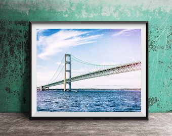 MACKINAC BRIDGE, MICHIGAN - Unframed Photography Print - Upper Peninsula, Michigan Suspension Bridge, Great Lakes