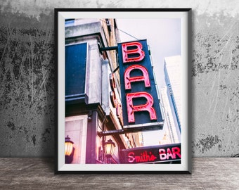 Bar - Neon Sign Print - New York City - Broadway - Times Square - NYC Sign Photography Print - Unframed Wall Art