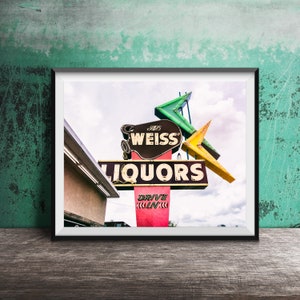 East Nashville Neon Sign Photography - WEISS LIQUORS - Street Art - Wall Art Photo - Music City Photography - Liquor Store