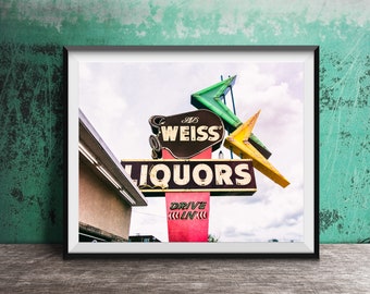 East Nashville Neon Sign Photography - WEISS LIQUORS - Street Art - Wall Art Photo - Music City Photography - Liquor Store