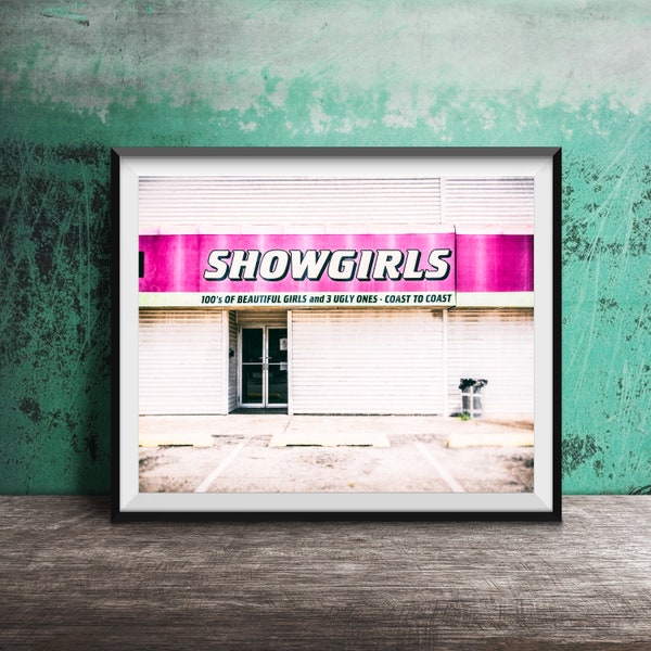 SHOWGIRLS STRIP CLUB - Vintage Neon Sign Photography - Office Room Art - Gentlemen's Club Photo - Mid Century Store Sign
