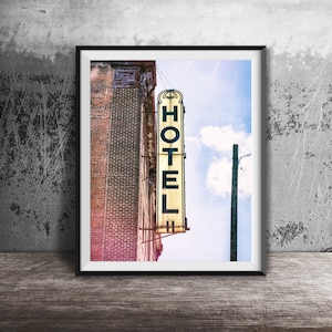 HOTEL Art Photography Print - Neon Sign Photography - Vintage Motel Decor - Midcentury Modern Art