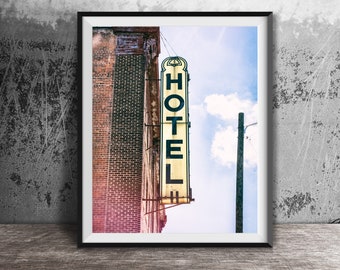 HOTEL Art Photography Print - Neon Sign Photography - Vintage Motel Decor - Midcentury Modern Art