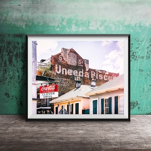 French Quarter Photography, New Orleans Wall Art - NOLA Sign Photography - Unframed Print - Clover Grill, U Need a Biscuit, Kitchen Decor