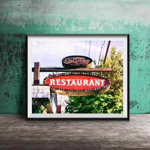 RESTAURANT - Unframed Kitchen Wall Art Print - Sign Art Photography - Vintage Photo Decor - Dining Room - Restaurant Art - Now Serving