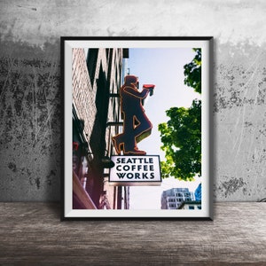 SEATTLE COFFEE WORKS, Seattle Wall Art - Unframed Photography Print - Kitchen Sign Photography - Seattle Restaurant, Bar Signs