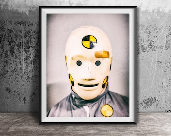Impresión fotográfica de muñeco de prueba de choque - Arte mural de adivino - Prueba de choque de automóvil - Retrato divertido y extraño
