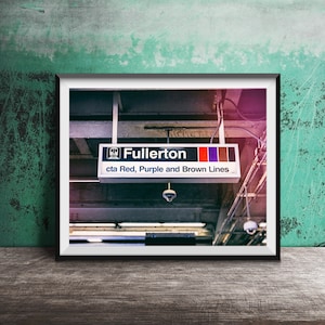 Chicago CTA Sign Photography - Chicago Decor - Unframed Wall Art Print - Fullerton Brown, Purple Line CTA