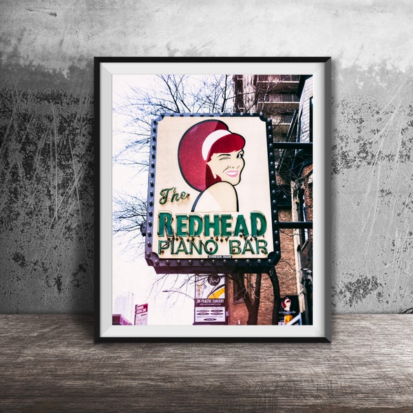 REDHEAD PIANO BAR, Chicago Sign Photography - Unframed Wall Art Print - Chicago Photography Print
