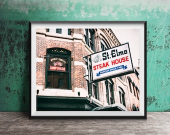 ST ELMO STEAK House, Bar and Restaurant - Old Indianapolis Sign - Wall Art Photo - Kitchen Photography - Unframed Wall Decor