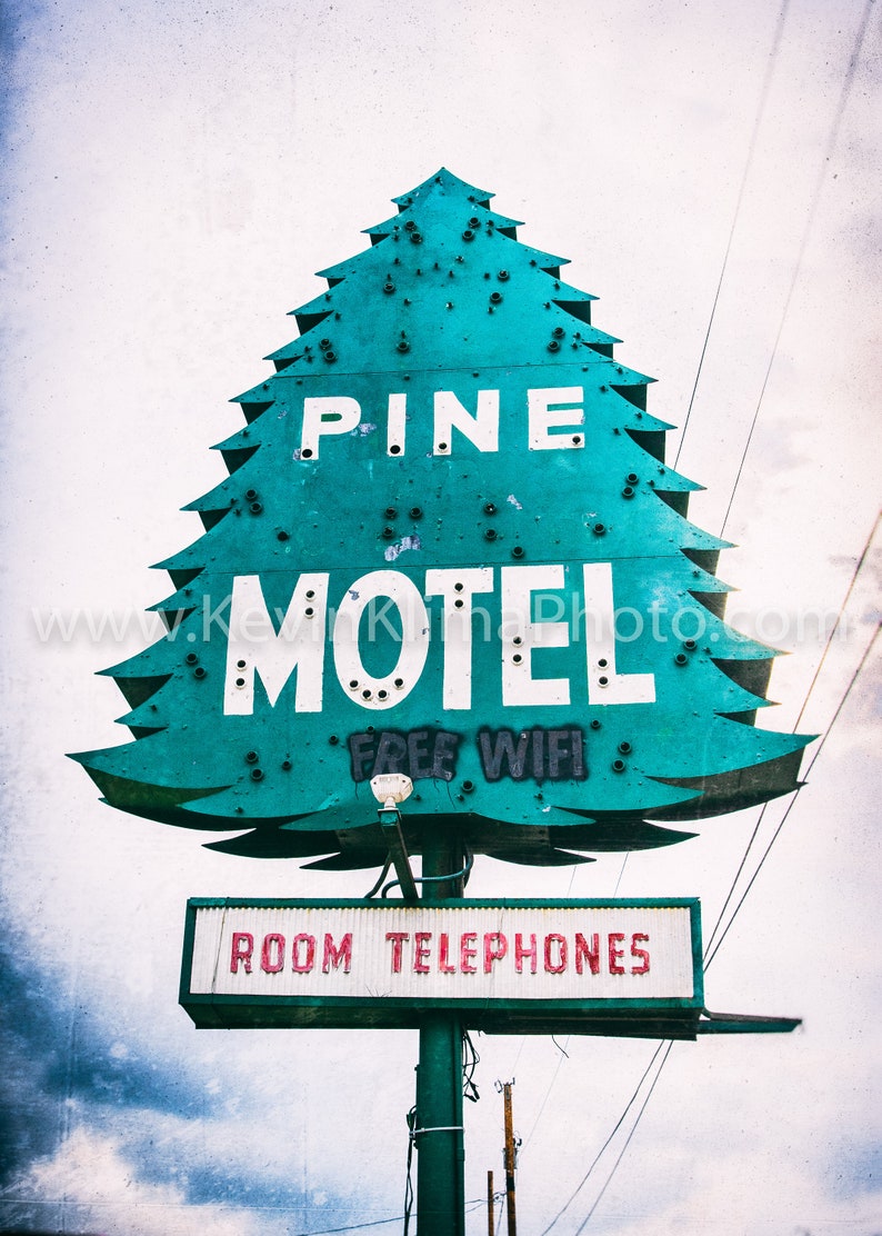PINE MOTEL, Indianapolis - Neon Sign Art Photography - Wall Art Photo - Modern Kitchen Photography - Unframed Decor - Pine Tree, Evergreen image 2