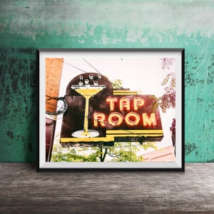 TAP ROOM, Mid-Century Modern Martini - Vintage Neon Sign Photography Print - Modern Wall Art Print - Bar Decor - Midcentury Bar