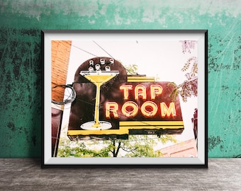 TAP ROOM, Mid-Century Modern Martini - Vintage Neon Sign Photography Print - Modern Wall Art Print - Bar Decor - Midcentury Bar