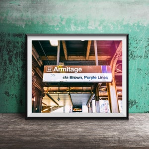 Chicago CTA Sign Photography - Chicago Decor - Unframed Wall Art Print - Armitage Brown, Purple Line CTA