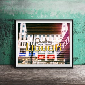 QUALITY LIQUORS REFLECTION - Bar Photo - Retro Neon Sign - Dining Room - Bar Art Sign - Unframed Modern Photography Print