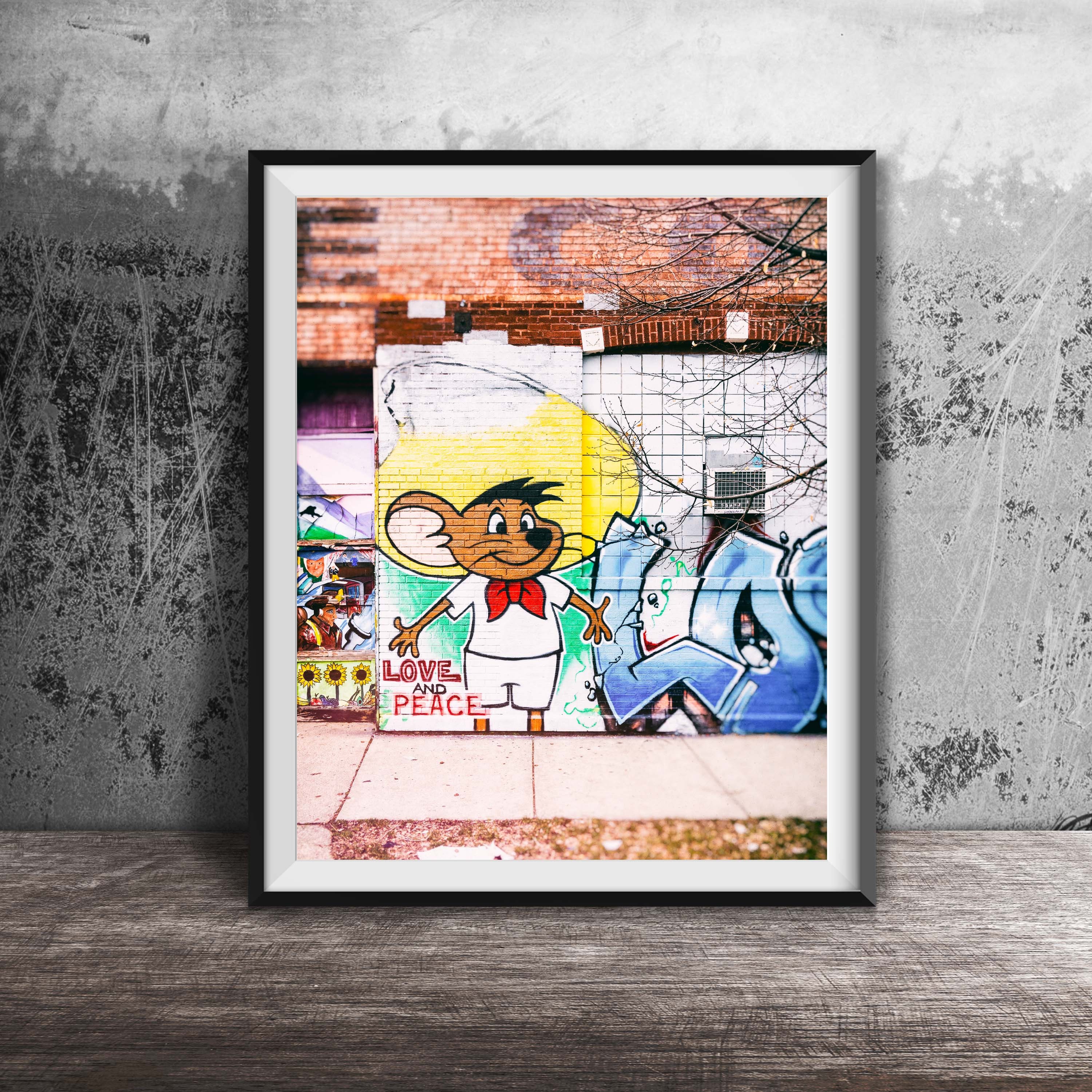 Speedy Gonzales and buggs bunny CARTOONS wall drawing Stock Photo