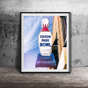 EDISON PARK Bowl - Chicago Vintage Sign Photography Print - Unframed Chicago Wall Art, Edison Park, Chicago Bowling Alley