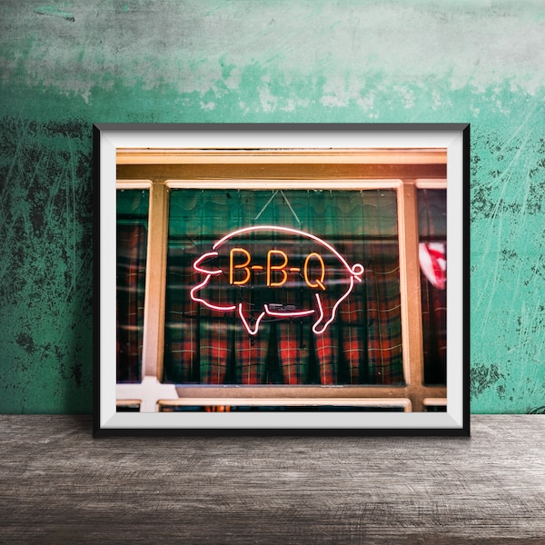 BBQ PIG Sign Kitchen Photography - Unframed Photography Print - Kitchen Wall Decor, Dinner Time Photo Art - Modern Dining Room Print